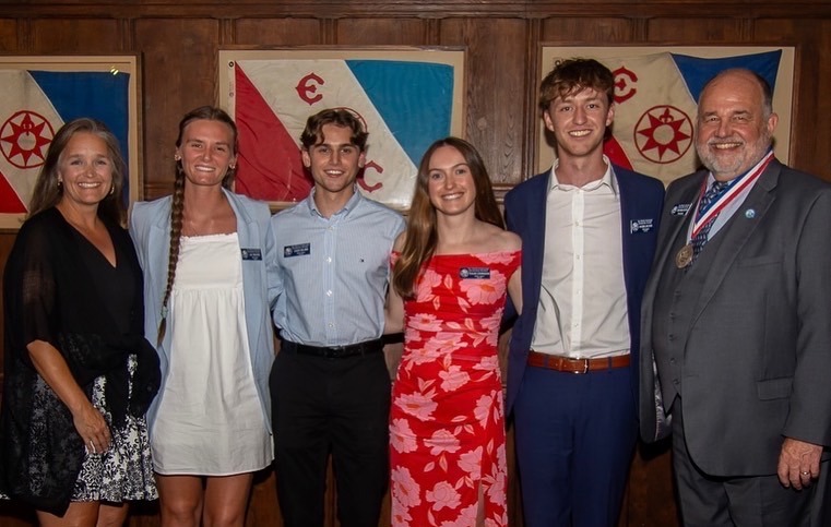 Our World Underwater Scholarship Society American Academy of Underwater Sciences Interns standing with Caden Delano, Heather Albright, and Vin Malkoski.